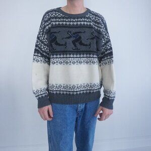 Vintage Knit Winter Speed Skater Outdoor Crewneck Sweater XL